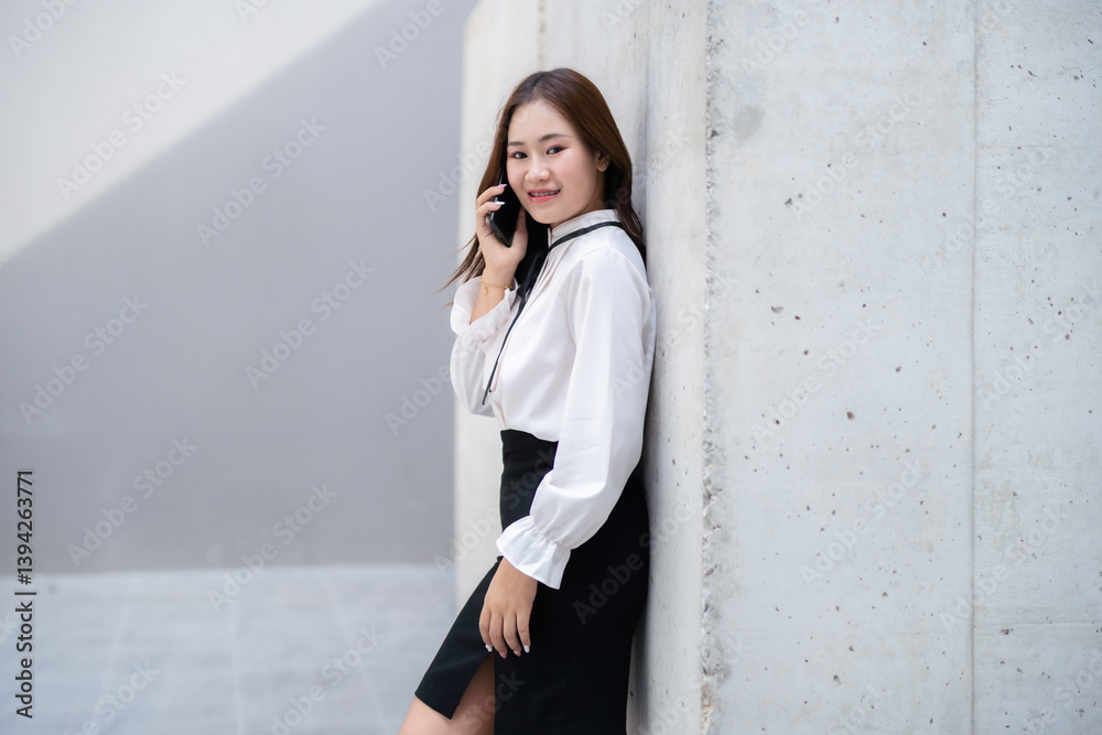 Portrait of beautiful happy Smiling asian woman relaxing talking making using smartphone in cafe interior in coffee shop background,Business Lifestyle summer holiday concept