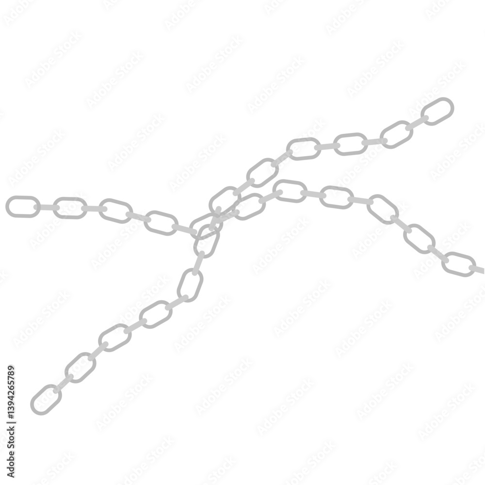Metal chain with whole or break steel chrome links. Vector illustration.