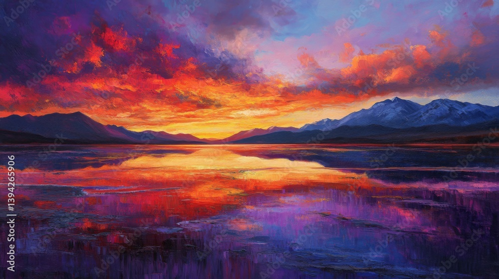 Vibrant Sunset Over Mountain Lake Reflection Vibrant Sunset Over Mountain Lake Reflection