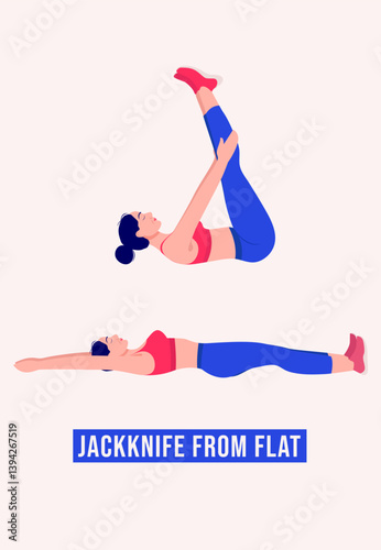 Jackknife From Flat exercise, Woman workout fitness, aerobic and exercises