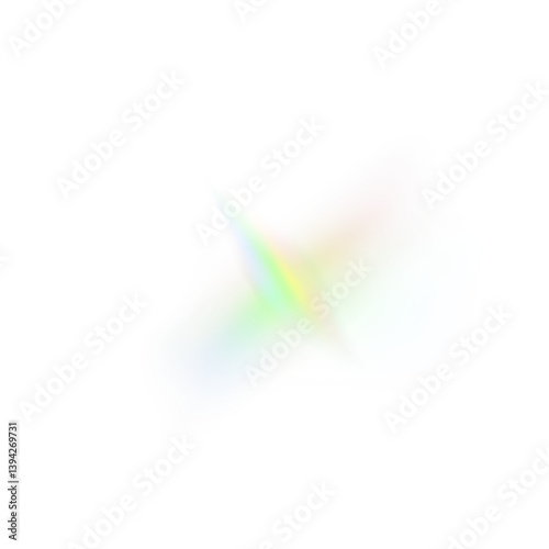 Rainbow light prism effect, transparent background. Hologram reflection, crystal flare leak shadow overlay. Vector illustration of abstract blurred iridescent light backdrop.