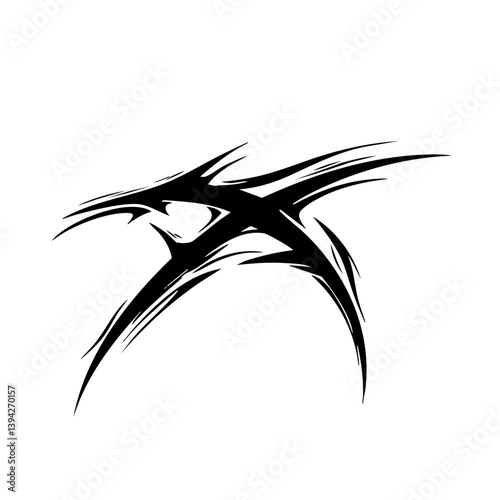 Sharp Abstract Tribal Tattoo Design Logo Dynamic Black Ink Pattern for Body Art, Symbol of Speed, Power, and Intensity