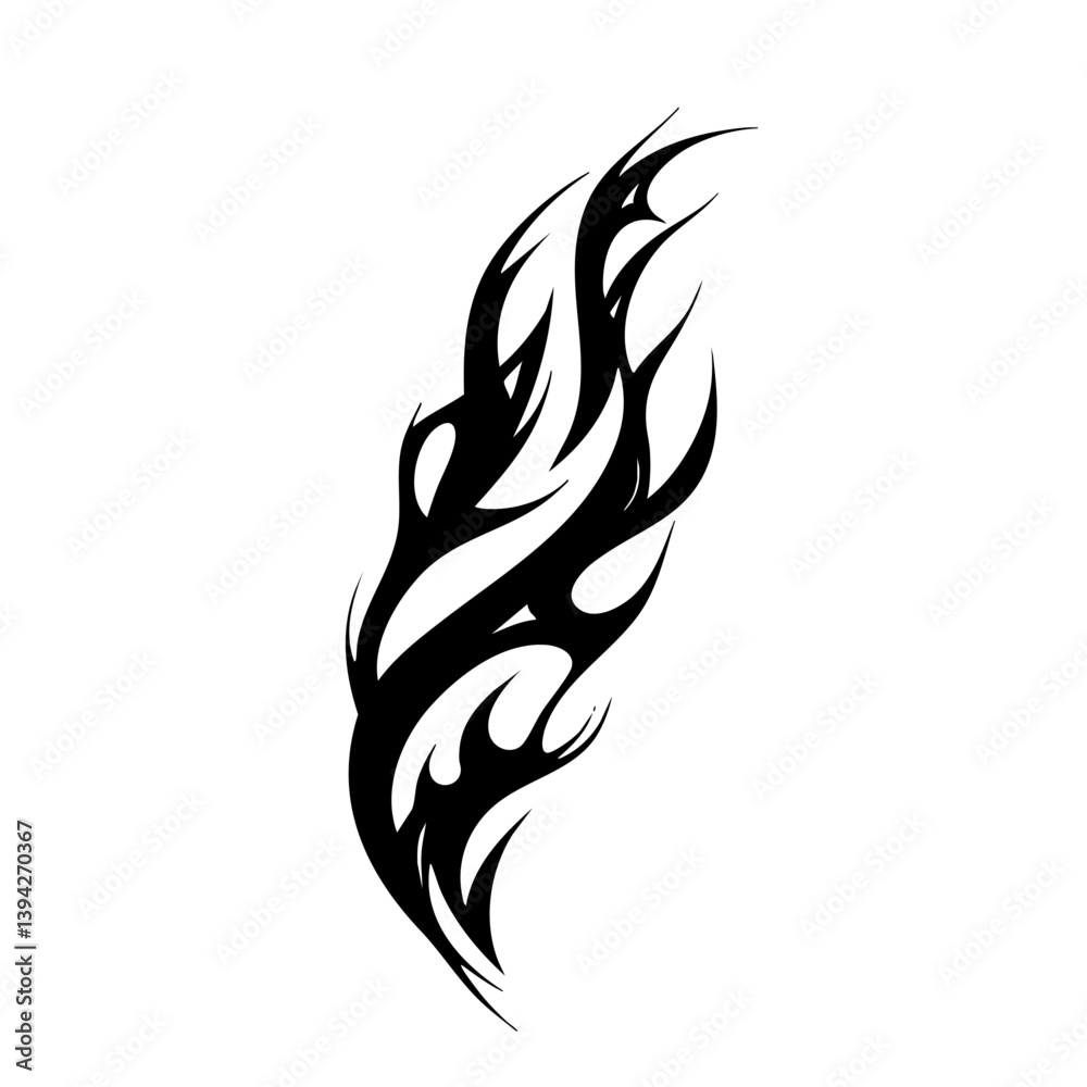 Obraz premium Tribal Flame Tattoo Design – Bold Black Ink Abstract Fire Motif for Body Art, Symbol of Energy, Strength, and Transformation