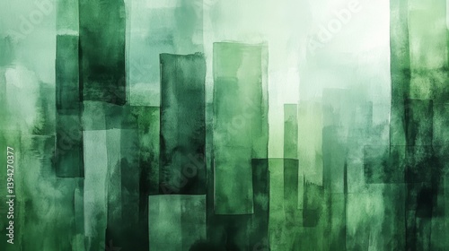 Abstract Green Cityscape Watercolor Painting