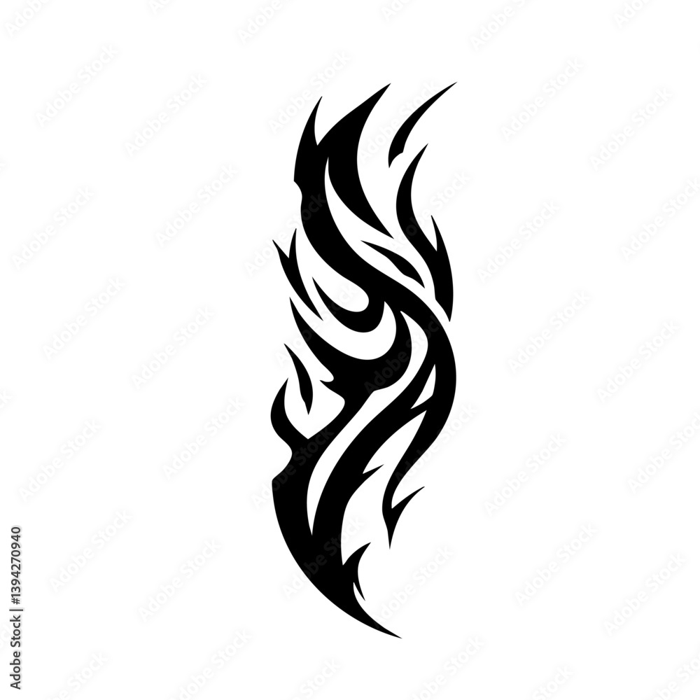 Obraz premium Tribal Flame Tattoo Design – Bold Black Ink Abstract Fire Motif for Body Art, Symbol of Energy, Strength, and Transformation