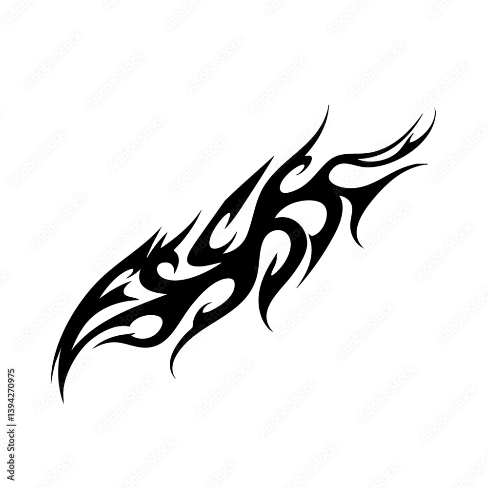 Obraz premium Tribal Flame Tattoo Design – Bold Black Ink Abstract Fire Motif for Body Art, Symbol of Energy, Strength, and Transformation