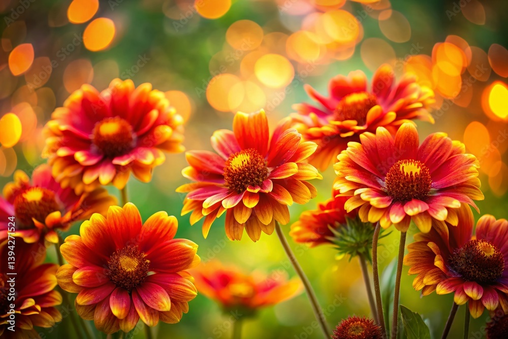 Fototapeta premium Stunning Long Exposure Fall Flowers Vibrant Hues Against a Serene Green Background Perfect for Autumnal Displays