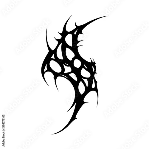 Spiked Abstract Tribal Tattoo Design Logo Symmetrical Black Ink Pattern with Organic Curves and Aggressive Style for Tattoo Inspiration and Graphic Art Projects