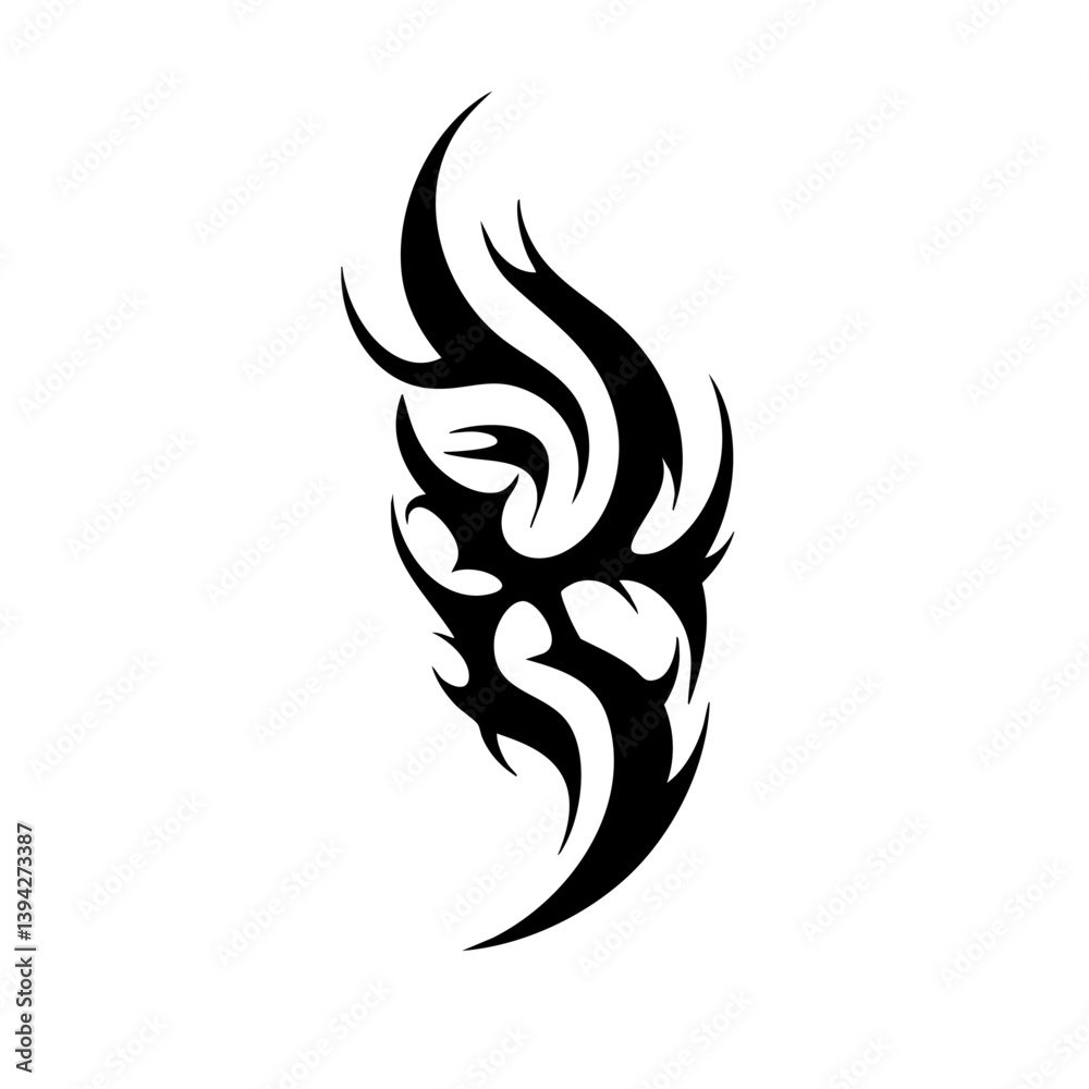 Naklejka premium Tribal Flame Tattoo Design Logo Abstract Black Ink Vector with Sharp Curves and Spikes on White Background