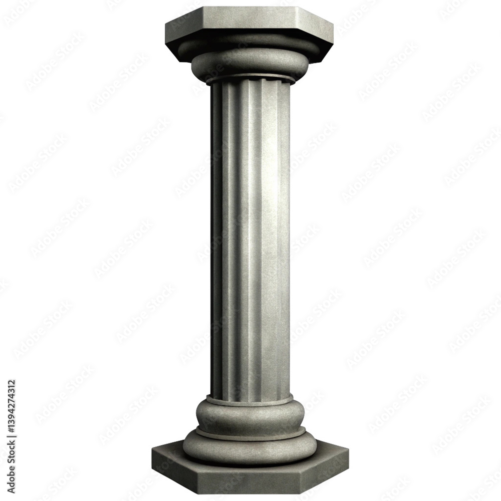 A Detailed 3D Render of a Classic Greek Stone Column with Flutes and a Hexagonal Base A Detailed 3D Render of a Classic Greek Stone Column with Flutes and a Hexagonal Base