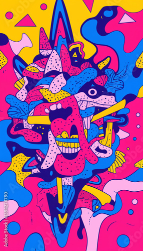 Chaotic abstract background made of sharp-edged, random geometric shapes in solid bold colors. Flat, vector-style with no gradients or soft effects