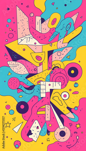 Chaotic abstract background made of sharp-edged, random geometric shapes in solid bold colors. Flat, vector-style with no gradients or soft effects