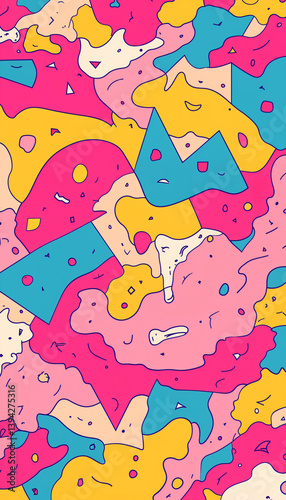 Chaotic abstract background made of sharp-edged, random geometric shapes in solid bold colors. Flat, vector-style with no gradients or soft effects