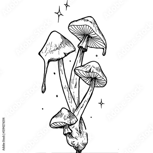 mushrooms growing from crystals