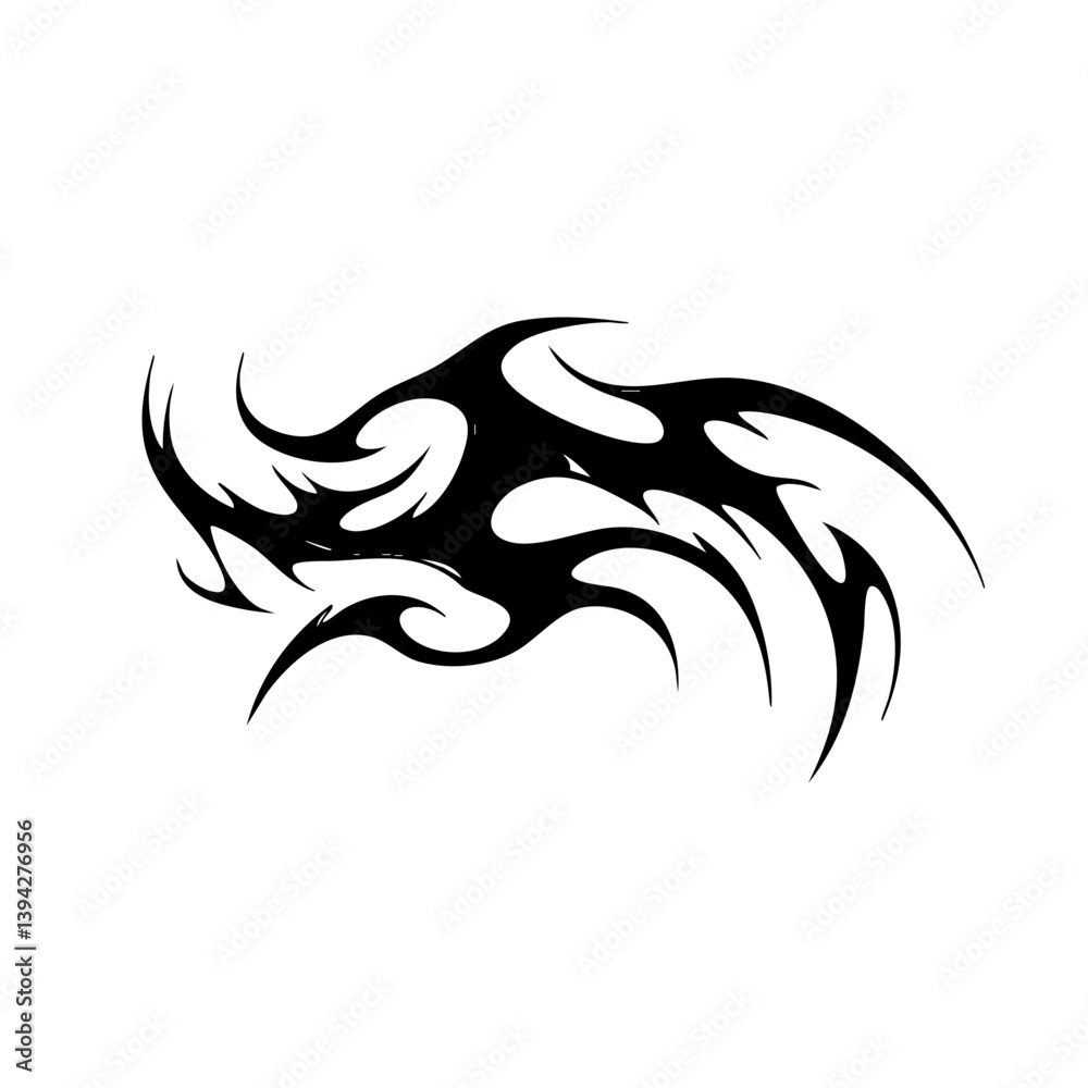 Naklejka premium Tribal Flame Tattoo Design – Bold Black Ink Abstract Fire Motif for Body Art, Symbol of Energy, Strength, and Transformation