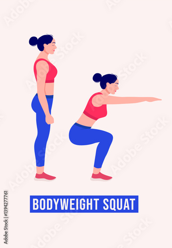 BODYWEIGHT SQUAT exercise, Woman workout fitness, aerobic and exercises.