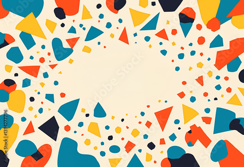 Chaotic abstract background made of sharp-edged, random geometric shapes in solid bold colors. Flat, vector-style with no gradients or soft effects