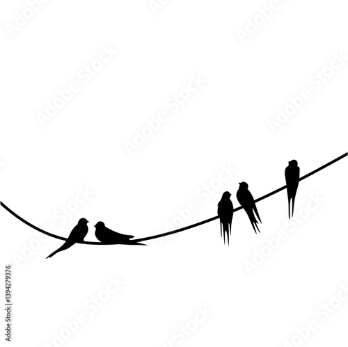 silhouettes of swallow birds on wires 