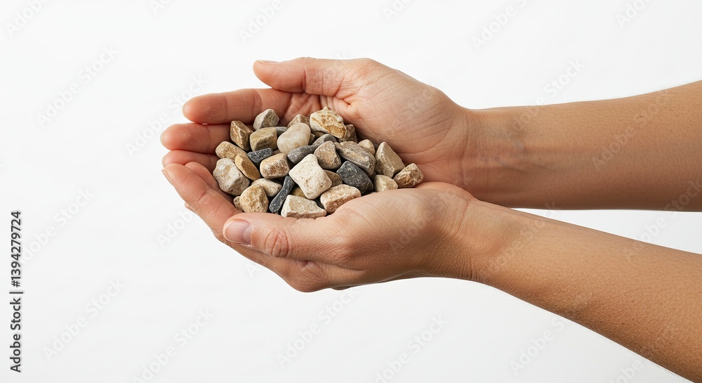 Holding Small Rocks in Hands on White Background for Gardening Uses