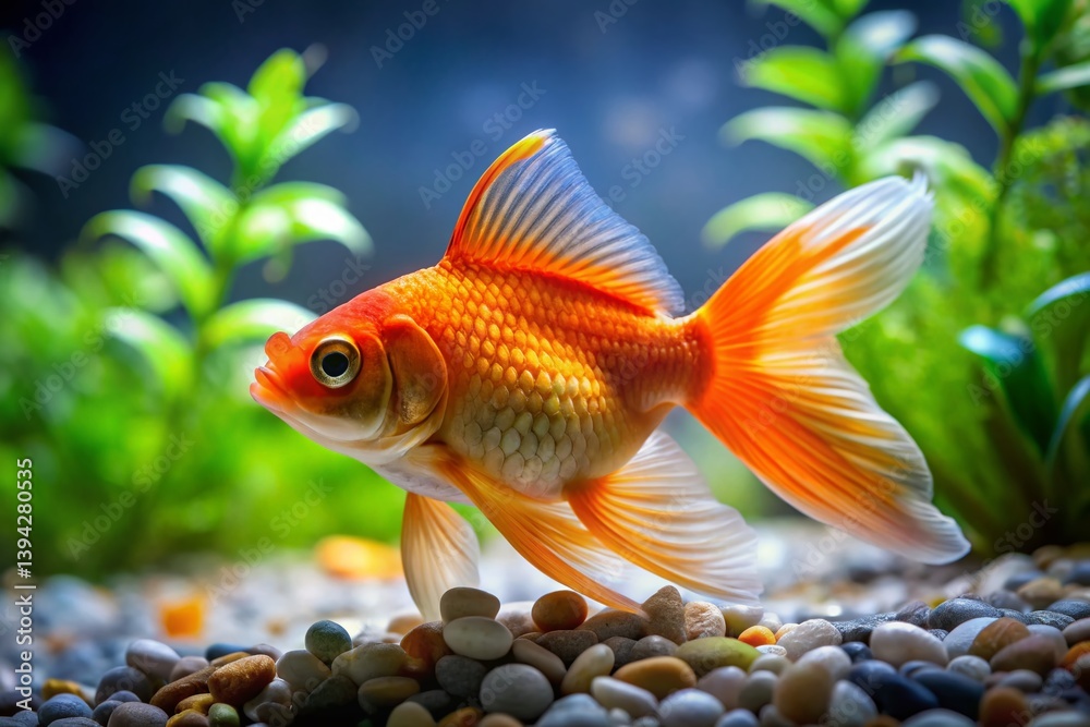 Fototapeta premium Golden Fish Flourish in Sparkling Aquarium A Stunning Display of Aquatic Life