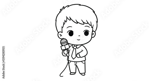 Ink Illustration of a News Reporter: An illustrative monochrome rendering of a young reporter holding a microphone, ready to deliver information.