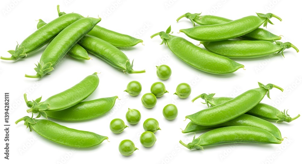 Fresh Green Sugar Snap Pea Pods and Peas on White Background Fresh Green Sugar Snap Pea Pods and Peas on White Background