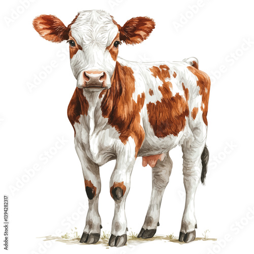 Cow, watercolor illustration, isolated on a white background.


