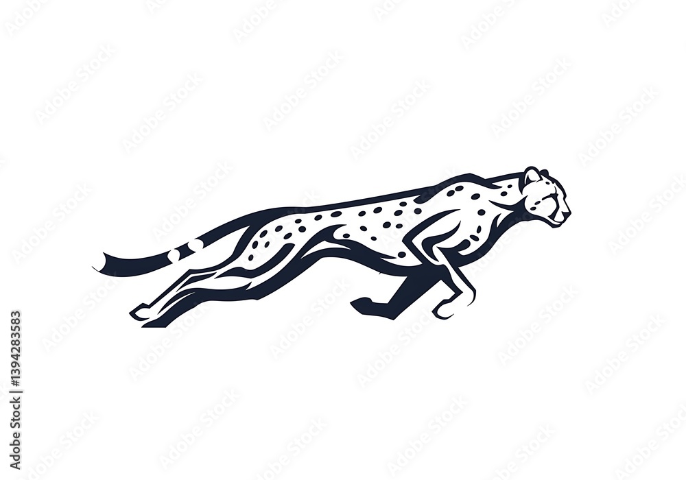 Fototapeta premium Cheetah Running Silhouette Illustration in Black and White Graphic Style