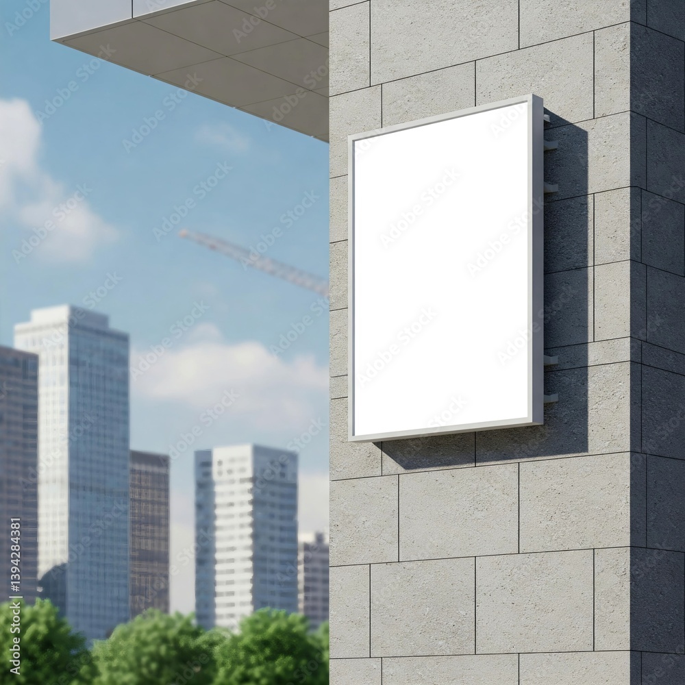 white blank Mockup of an outdoor display on a wall in a modern city, illustration art for logo presentation, logomark, logotype. Art creation for design mockups