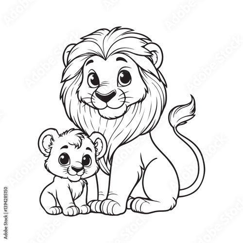 Line art of mother lion and her cub cartoon vector