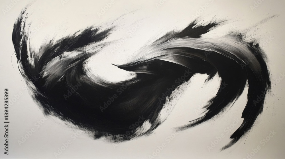 Obraz premium Abstract Black and White Swirling Brushstrokes Painting