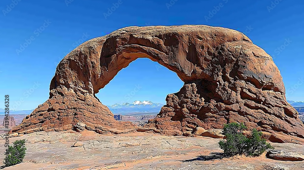 Iconic natural arch under vibrant blue sky Iconic natural arch under vibrant blue sky