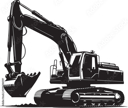 vector silhouette of excavator on white background