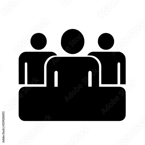 Silhouette Icon of Team or Panel Sitting Behind Desk, Group Meeting Symbol for Business Collaboration, Conference, Interview, or Committee Discussion, Professional Communication and Teamwork Concept

