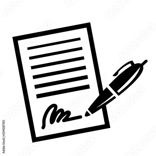 Document with text, signature below, next to pen, signed paper, agreement, official formality, legal validation, contractual approval with recently used writing instrument. completion of agreements.
