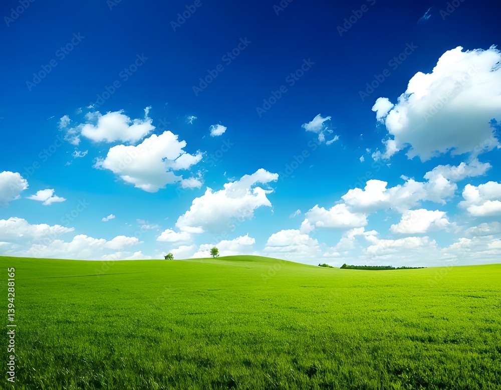 Obraz premium green field and blue sky