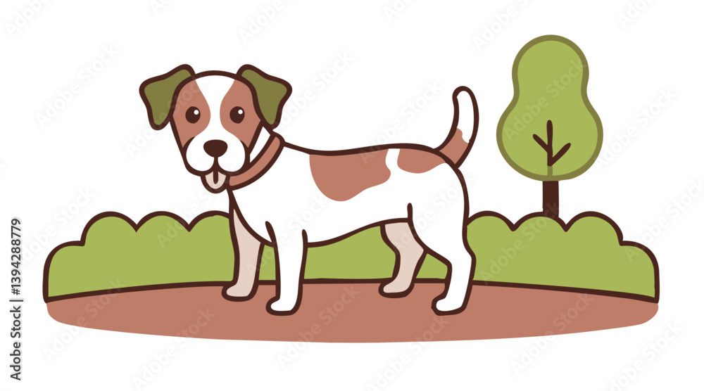Obraz premium Jack Russell Terrier Dog Vector – Cute White & Brown Puppy with Collar, Pet Portrait IllustrationA small white and brown Jack Russell Terrier dog standing on the stree