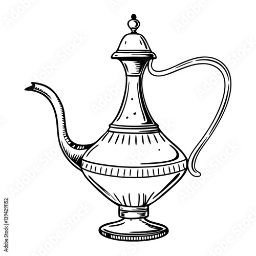 Retro Black and White Teapot Illustration  