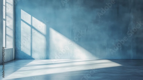 Empty Room with Blue Concrete Walls and Sunlight