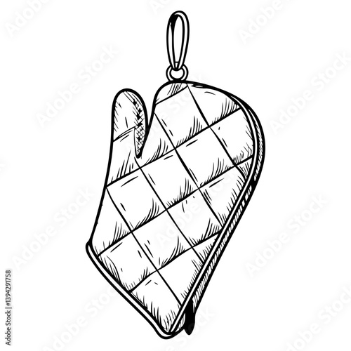 Black and White Retro Oven Mitt Illustration  