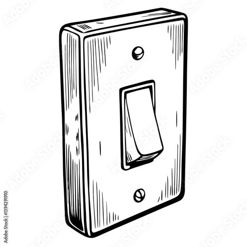 Vintage light switch in retro black and white sketch style  