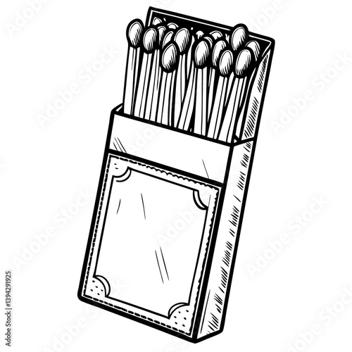 Vintage Matchbox with Matches in Monochrome Style  