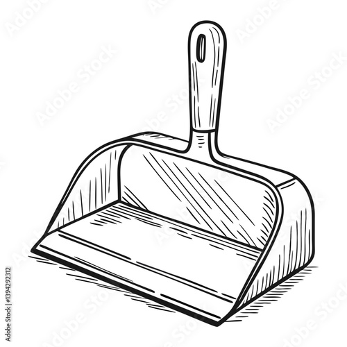 Vintage Black and White Dustpan Sketch  