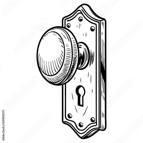 Retro Black and White Door Knob with Keyhole Design  