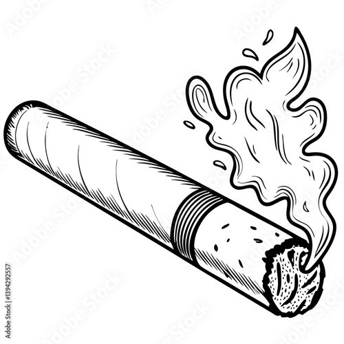Cigarette emitting smoke in retro black and white style  