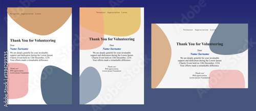 Soft volunteer certificate with large curved shapes in warm muted tones, offering heartfelt appreciation in a contemporary and calming layout.appreciation.