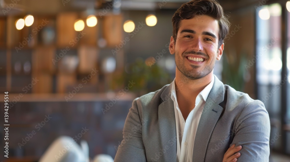 Obraz premium Confident and Smiling Young Businessman Portrait in Casual Office
