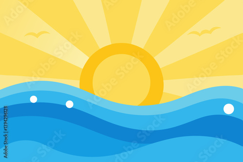 Sunset Illustration of Gradient beach landscape silhouette vector background