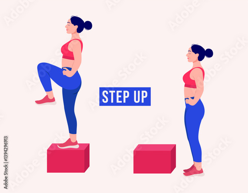 Step Up exercise, Woman workout fitness, aerobic and exercises.