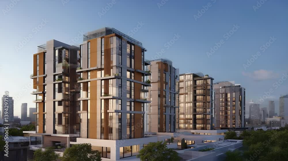 Modern apartment building facade in urban area Modern apartment building facade in urban area
